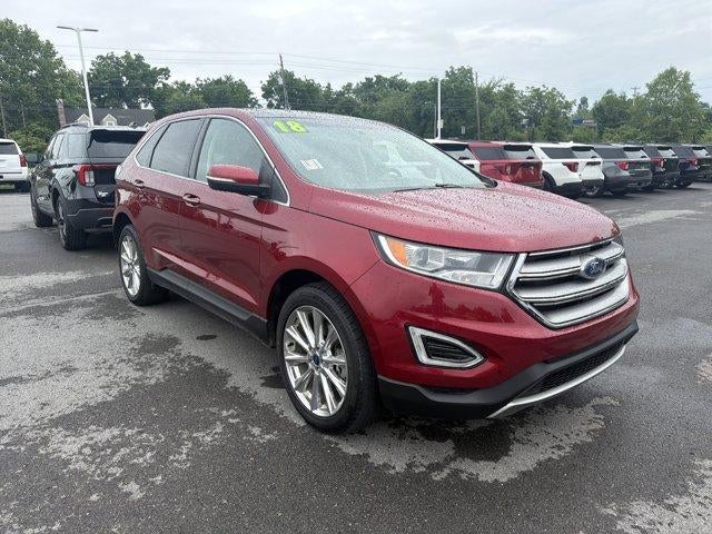 2018 Ford Edge Titanium AWD in Ruby Red Metallic Tinted Clearcoat — front three-quarter view